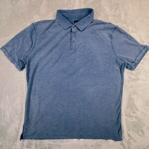 Saks Fifth Avenue Polo‎ Mens XL Blue BLUE Slub Cotton Short Sleeve Shirt 0112